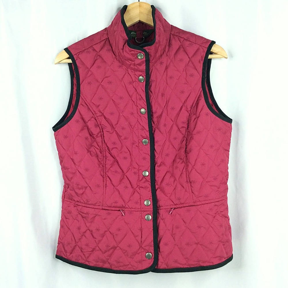 Eddie Bauer Quilted Goose Down Puffer Vest Women's Size Small Burgundy Red Nylon